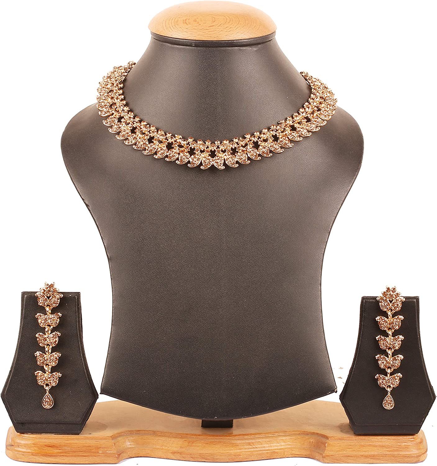 Touchstone Hollywood Glamour crystals rhinestones paisley motif grand jewelry necklace in antique gold or white tone for women - Image 3